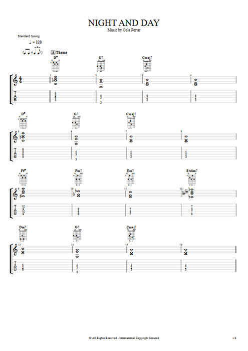 Night and Day Cole Porter guitar pro tab EGuitarII Guitars, Bass & Backing Track mysongbook
