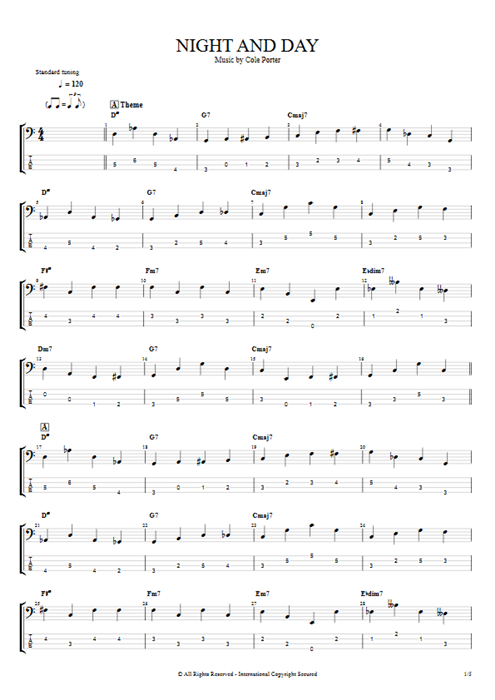 Night and Day Cole Porter guitar pro tab EBass Guitars, Bass & Backing Track mysongbook