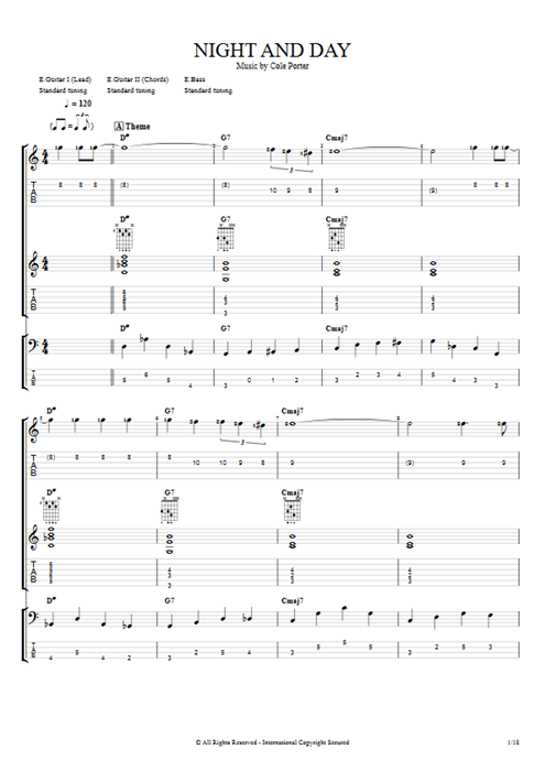 Night and Day Cole Porter guitar pro tab Full Score Guitars, Bass & Backing Track mysongbook