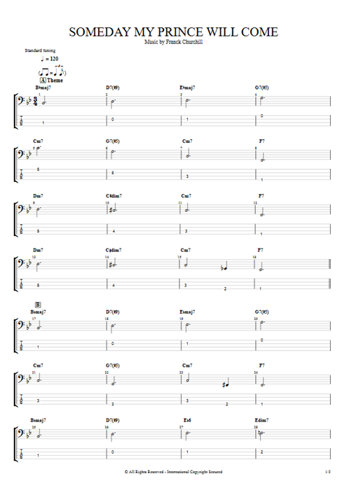 Someday My Prince Will Come Franck Churchill guitar pro tab EBass Guitars, Bass & Backing Track mysongbook