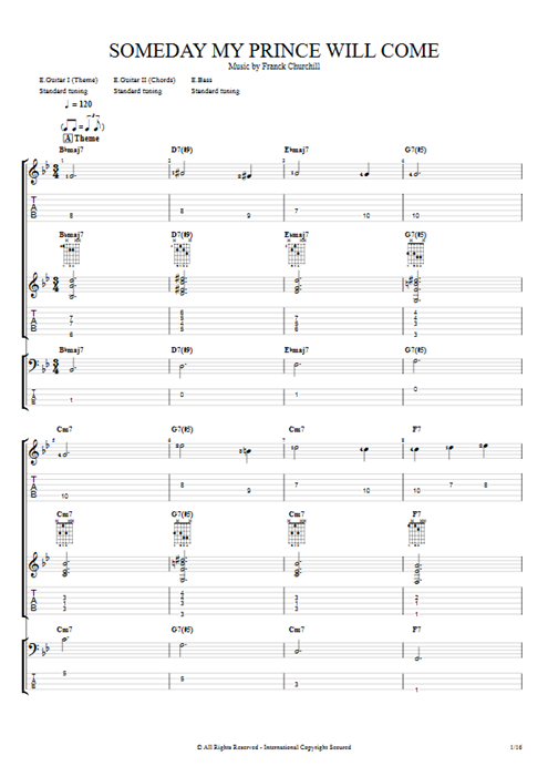 Someday My Prince Will Come Franck Churchill guitar pro tab Full Score Guitars, Bass & Backing Track mysongbook