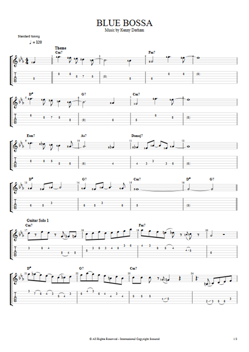 Blue Bossa Kenny Dorham guitar pro tab EGuitarI Guitars, Bass & Backing Track mysongbook