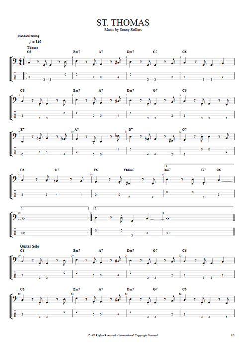 St. Thomas Sonny Rollins guitar pro tab EBass Guitars, Bass & Backing Track mysongbook