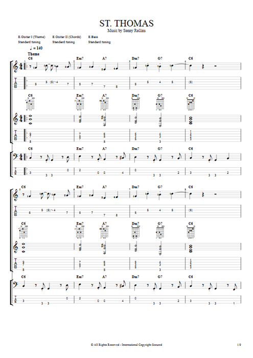 St. Thomas Sonny Rollins guitar pro tab Full Score Guitars, Bass & Backing Track mysongbook