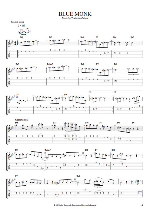 Blue Monk Thelonious Monk guitar pro tab EGuitarI Guitars, Bass & Backing Track mysongbook