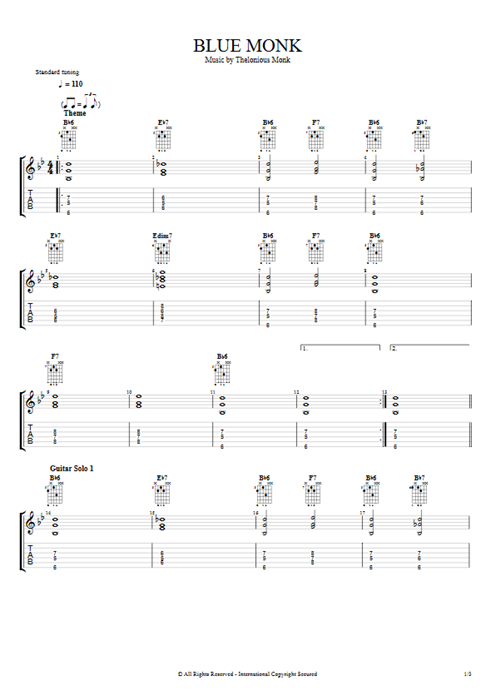Blue Monk Thelonious Monk guitar pro tab EGuitarII Guitars, Bass & Backing Track mysongbook