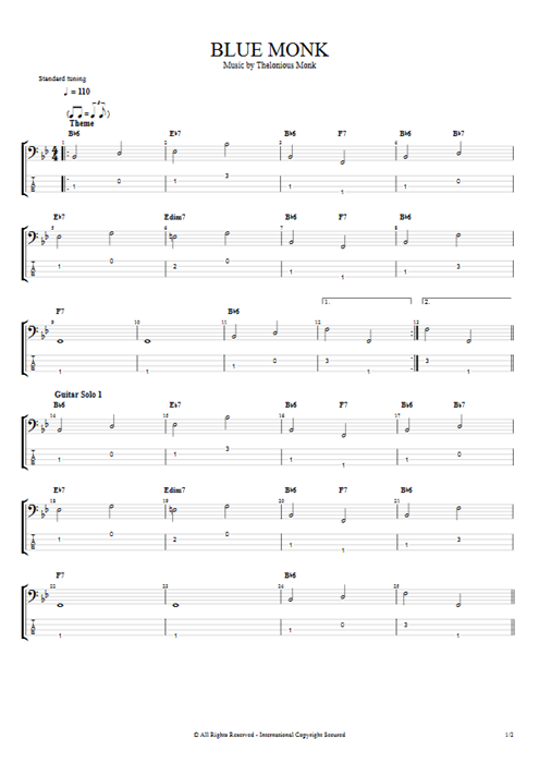Blue Monk Thelonious Monk guitar pro tab EBass Guitars, Bass & Backing Track mysongbook