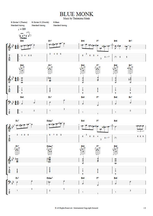 Blue Monk Thelonious Monk guitar pro tab Full Score Guitars, Bass & Backing Track mysongbook