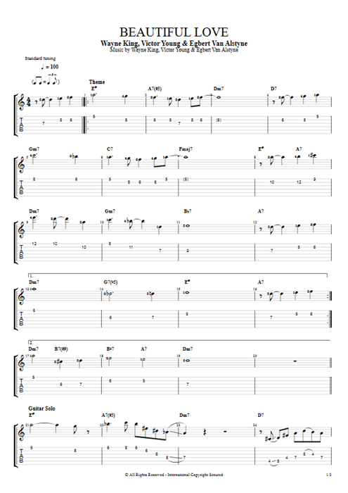 Beautiful Love Victor Young guitar pro tab EGuitarI Guitars, Bass & Backing Track mysongbook