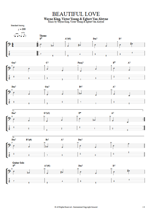 Beautiful Love Victor Young guitar pro tab EBass Guitars, Bass & Backing Track mysongbook