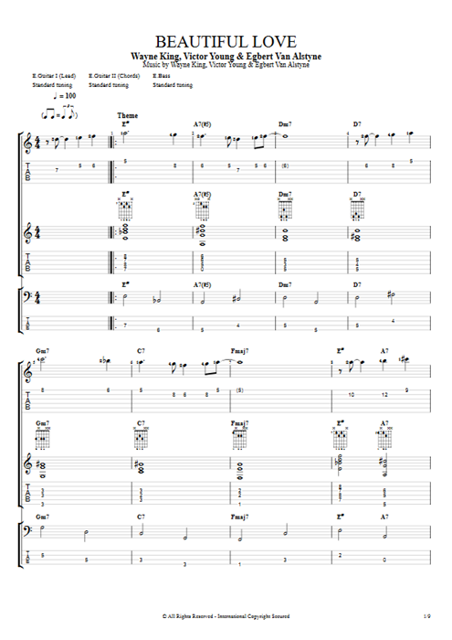 Beautiful Love Victor Young guitar pro tab Full Score Guitars, Bass & Backing Track mysongbook