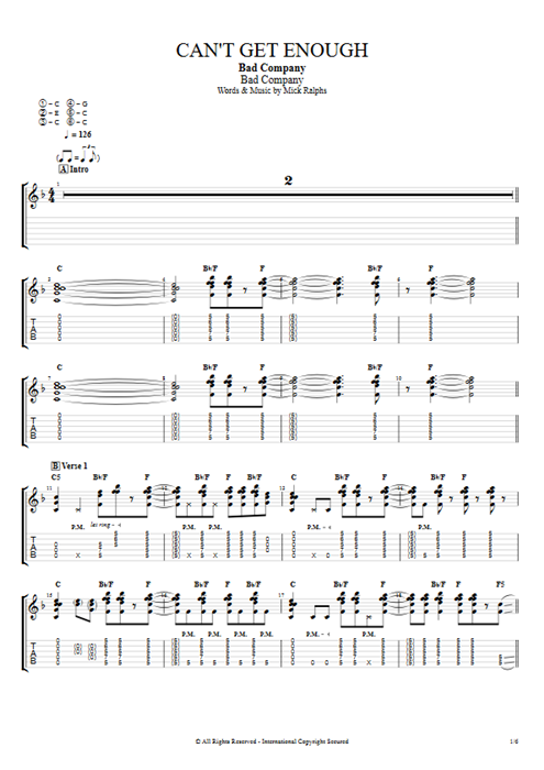 Can't Get Enough Bad Company guitar pro tab EGuitarII Full Score mysongbook