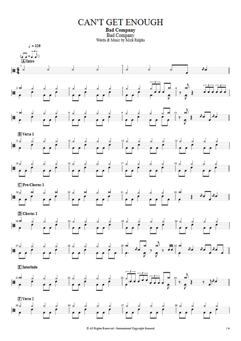 Can't Get Enough Bad Company guitar pro tab Drums Full Score mysongbook