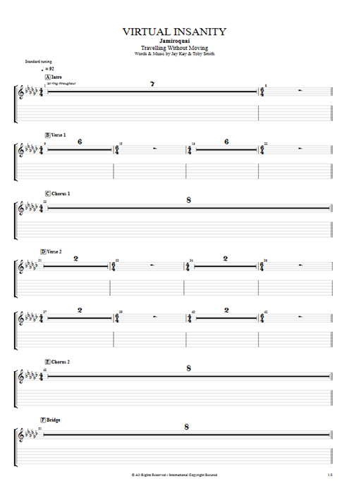 Virtual Insanity Jamiroquai guitar pro tab AGuitar Full Score mysongbook