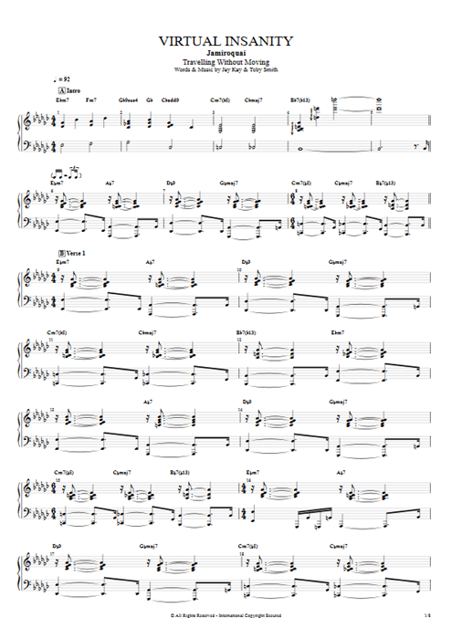 Virtual Insanity Jamiroquai guitar pro tab Piano Full Score mysongbook