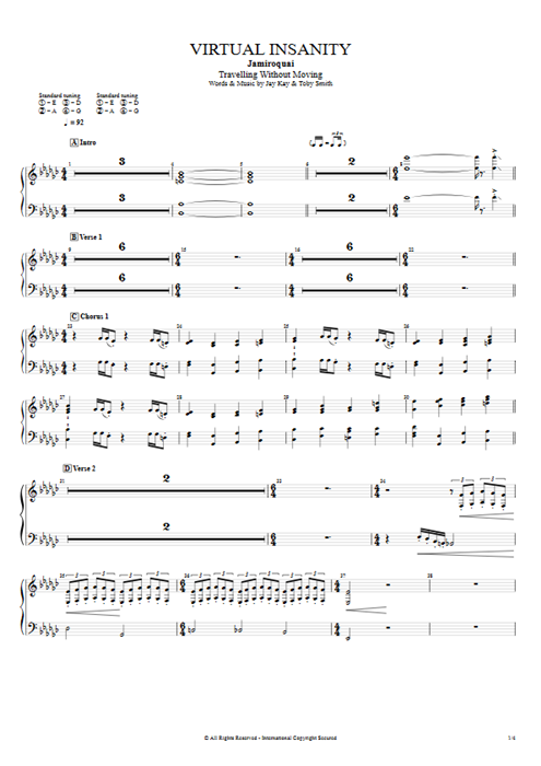 Virtual Insanity Jamiroquai guitar pro tab Strings Full Score mysongbook