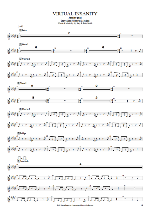 Virtual Insanity Jamiroquai guitar pro tab SynthLead Full Score mysongbook