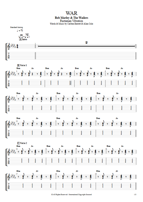 War Bob Marley guitar pro tab EGuitar Full Score mysongbook