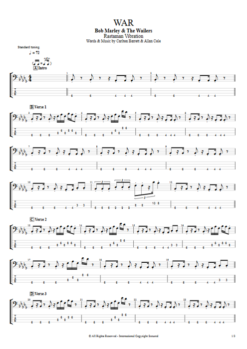 War Bob Marley guitar pro tab EBass Full Score mysongbook