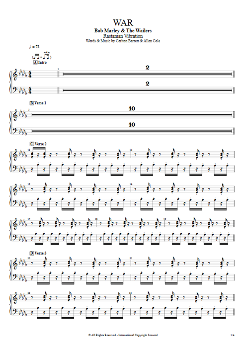 War Bob Marley guitar pro tab Organ Full Score mysongbook