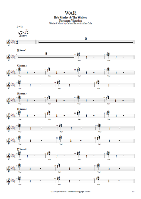 War Bob Marley guitar pro tab BackVoc Full Score mysongbook