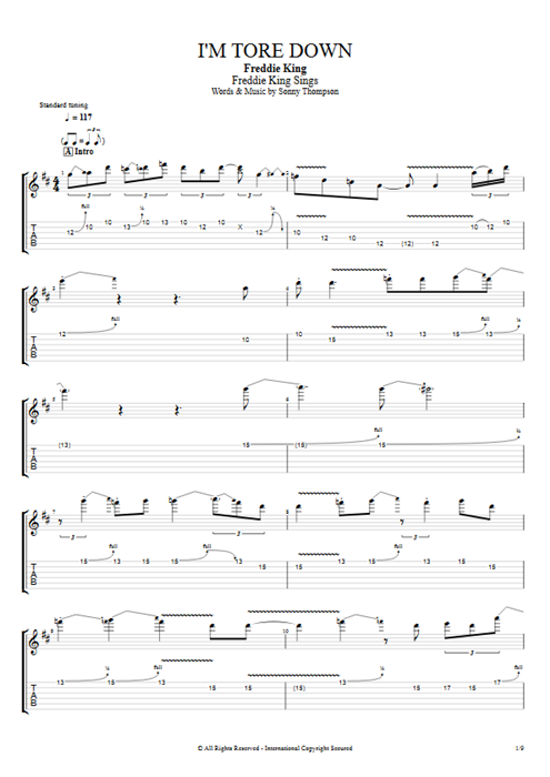 I'm Tore Down Freddie King guitar pro tab EGuitar Full Score mysongbook