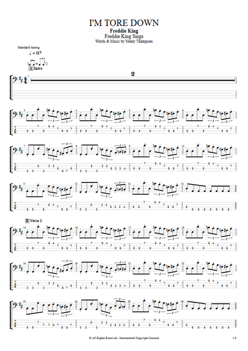I'm Tore Down Freddie King guitar pro tab EBass Full Score mysongbook