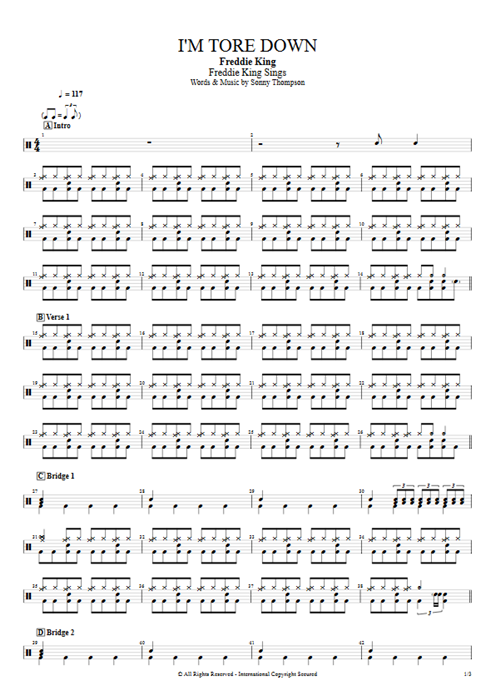 I'm Tore Down Freddie King guitar pro tab Drums Full Score mysongbook