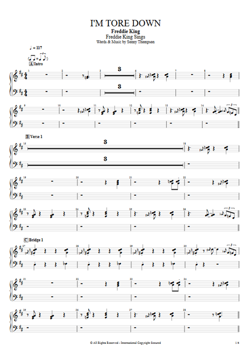 I'm Tore Down Freddie King guitar pro tab Organ Full Score mysongbook
