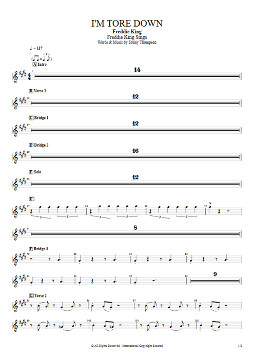 I'm Tore Down Freddie King guitar pro tab TrumpetI Full Score mysongbook