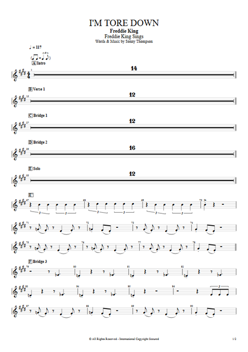 I'm Tore Down Freddie King guitar pro tab TrumpetII Full Score mysongbook