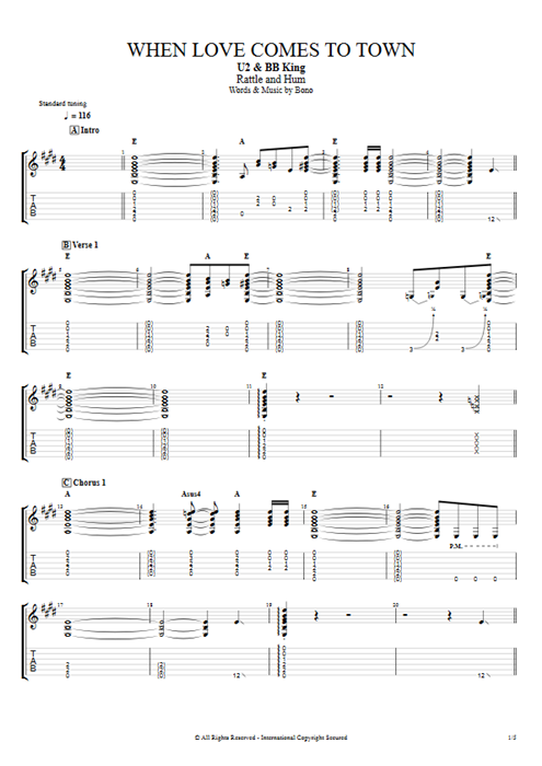When Love Comes to Town U2 guitar pro tab EGuitarI Guitares et piste d'accompagnement mysongbook