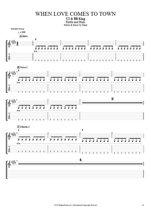 When Love Comes to Town U2 guitar pro tab EGuitarIII Guitares et piste d'accompagnement mysongbook