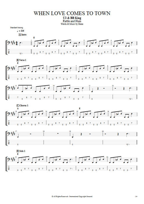 When Love Comes to Town U2 guitar pro tab EBass Guitares et piste d'accompagnement mysongbook