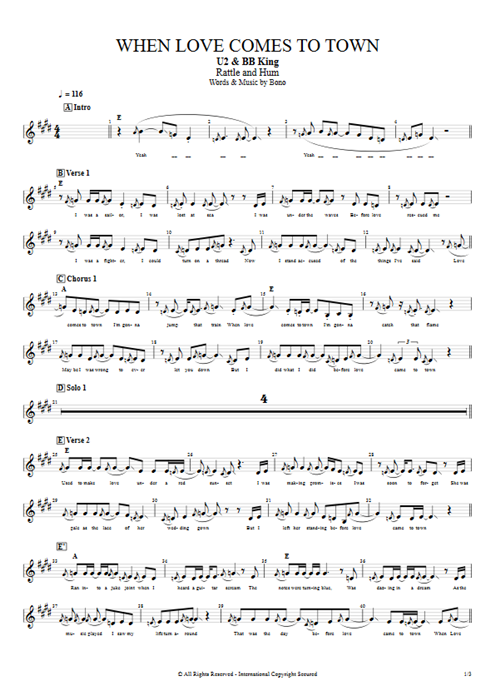 When Love Comes to Town U2 guitar pro tab Vocals Guitares et piste d'accompagnement mysongbook