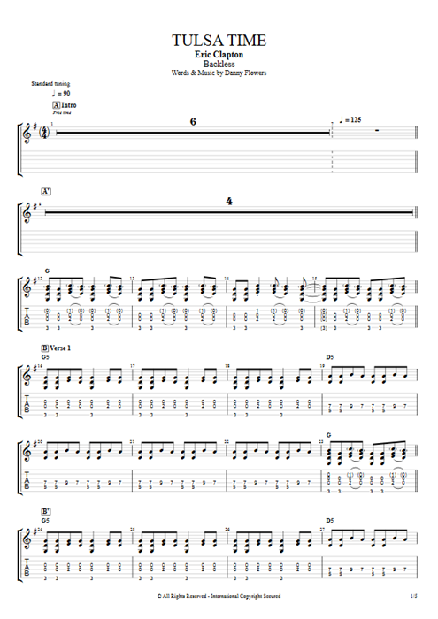 Tulsa Time Eric Clapton guitar pro tab EGuitarIII Full Score mysongbook