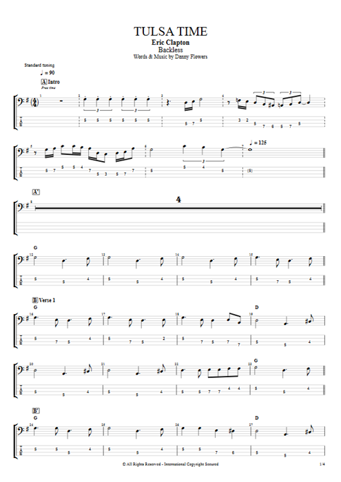 Tulsa Time Eric Clapton guitar pro tab EBass Full Score mysongbook