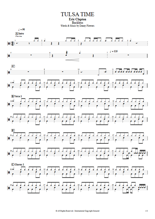 Tulsa Time Eric Clapton guitar pro tab Drums Full Score mysongbook