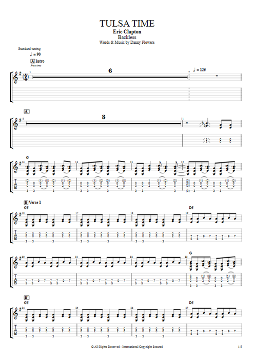 Tulsa Time Eric Clapton guitar pro tab EGuitarI Guitares et piste d'accompagnement mysongbook