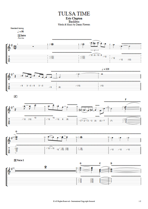 Tulsa Time Eric Clapton guitar pro tab EGuitarII Guitares et piste d'accompagnement mysongbook