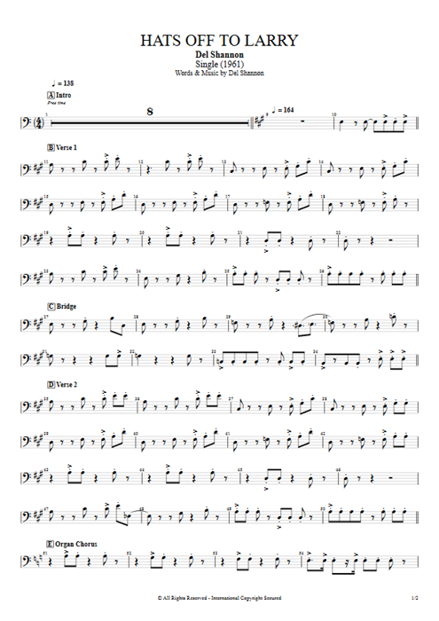 Hats off to Larry Del Shannon guitar pro tab Sax Full Score mysongbook