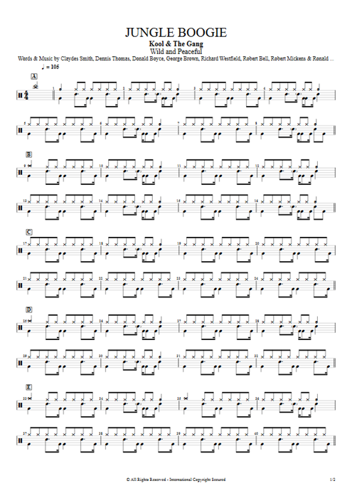Jungle Boogie Kool & the Gang guitar pro tab Drums Full Score mysongbook