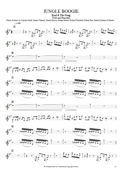 Jungle Boogie Kool & the Gang guitar pro tab AltoSaxI Full Score mysongbook