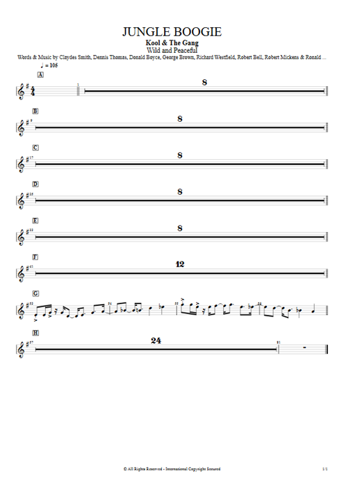 Jungle Boogie Kool & the Gang guitar pro tab AltoSaxII Full Score mysongbook