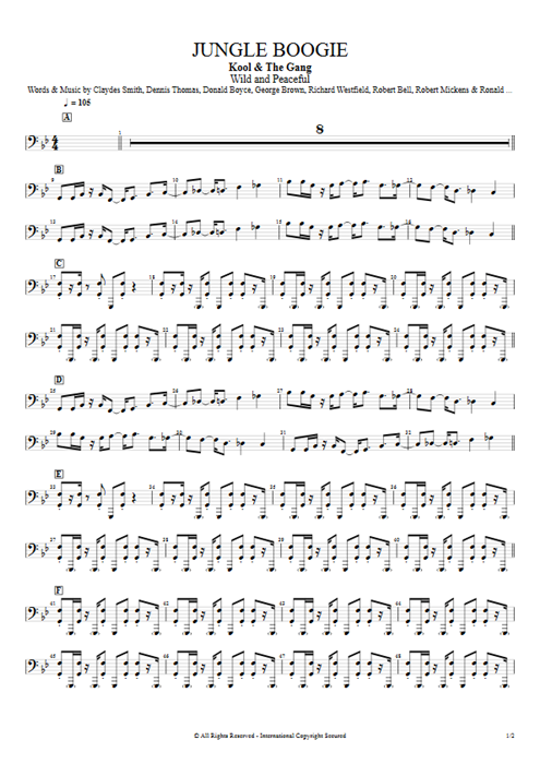 Jungle Boogie Kool & the Gang guitar pro tab KeySynth Full Score mysongbook