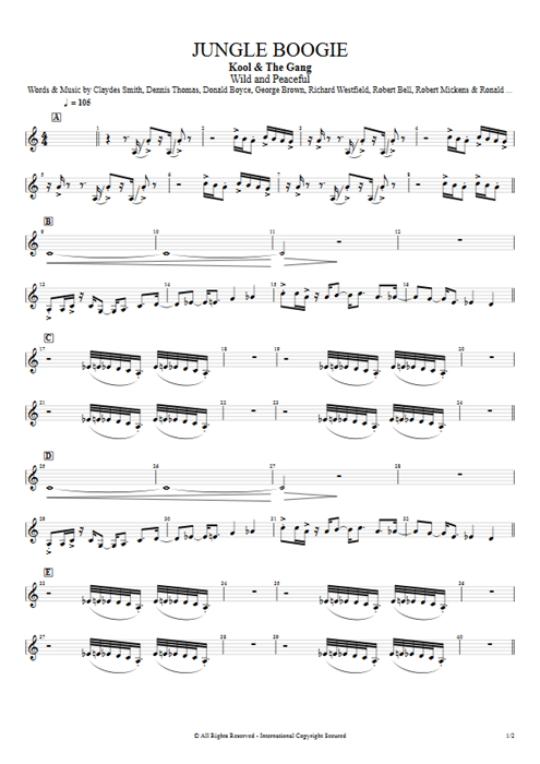 Jungle Boogie Kool & the Gang guitar pro tab TenorSaxI Full Score mysongbook