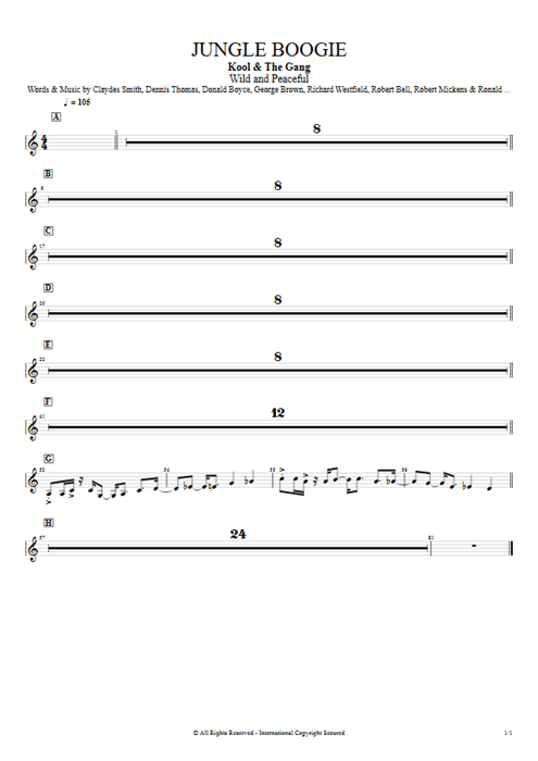 Jungle Boogie Kool & the Gang guitar pro tab TenorSaxII Full Score mysongbook