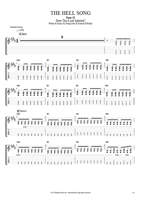 The Hell Song Sum 41 guitar pro tab EGuitarIII Full Score mysongbook