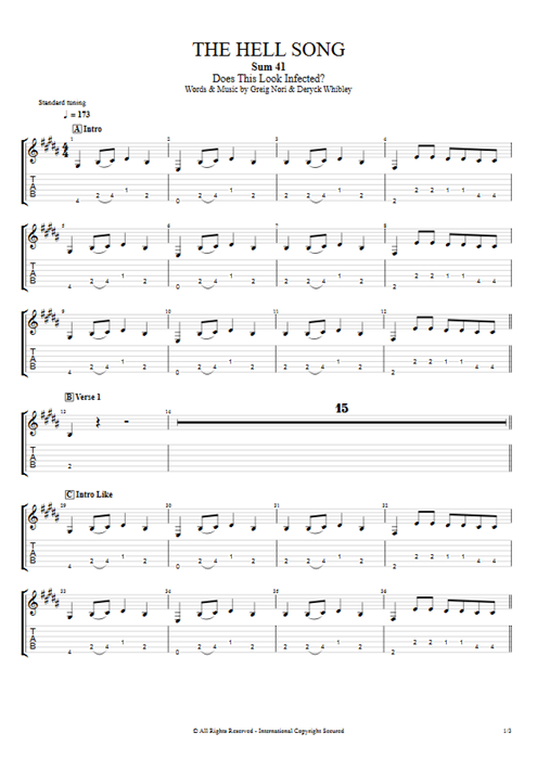 The Hell Song Sum 41 guitar pro tab EGuitarI Guitares et piste d'accompagnement mysongbook