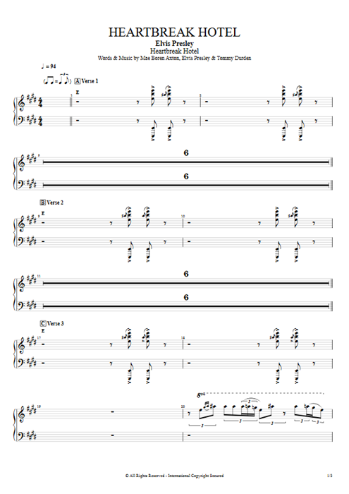 Heartbreak Hotel Elvis Presley guitar pro tab Piano Full Score mysongbook